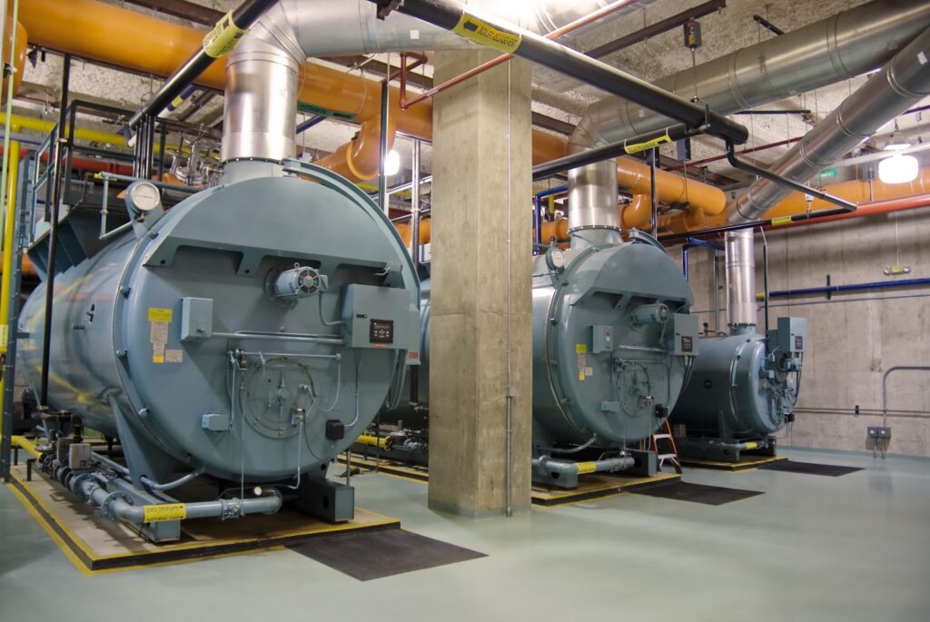 Industrial boilers in a commercial basement
